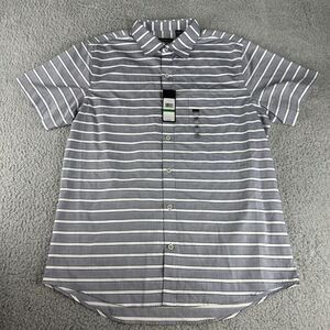 Van Heusen Men's Short Sleeve Shirt Button Up Gray Striped‎ Size Large Slim Fit